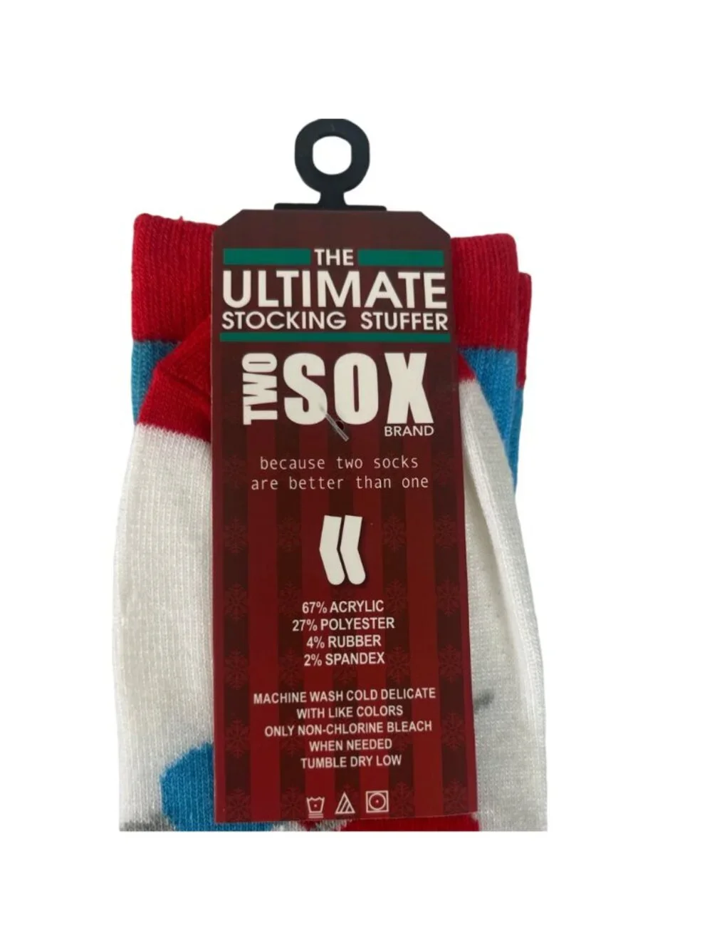 Two Sox Christmas Socks Snowboarding Santa Size 10-13 Red Blue White New